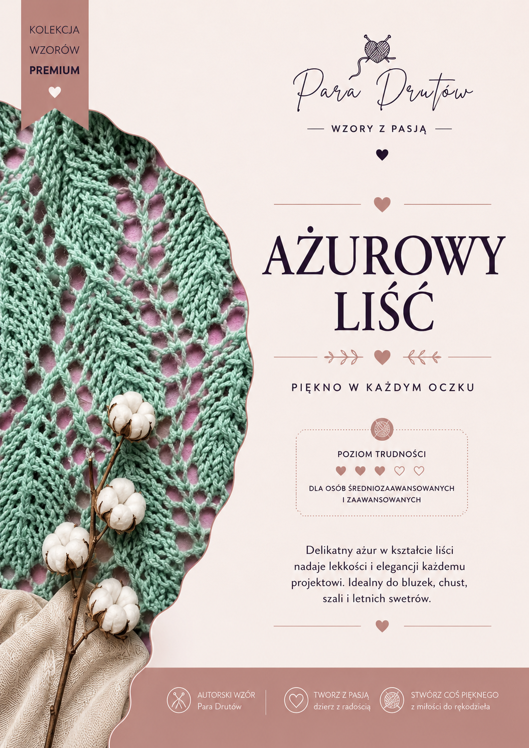 Ażurowy Liść — Para Drutów